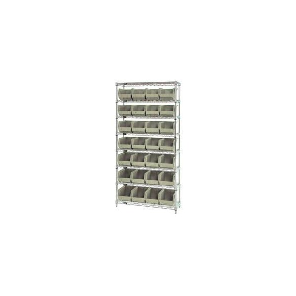 Global Industrial Chrome Wire Shelving w/ 28 Stacking Ivory Bins, 36inW x 12inD x 74inH, Gray 268926BG - main